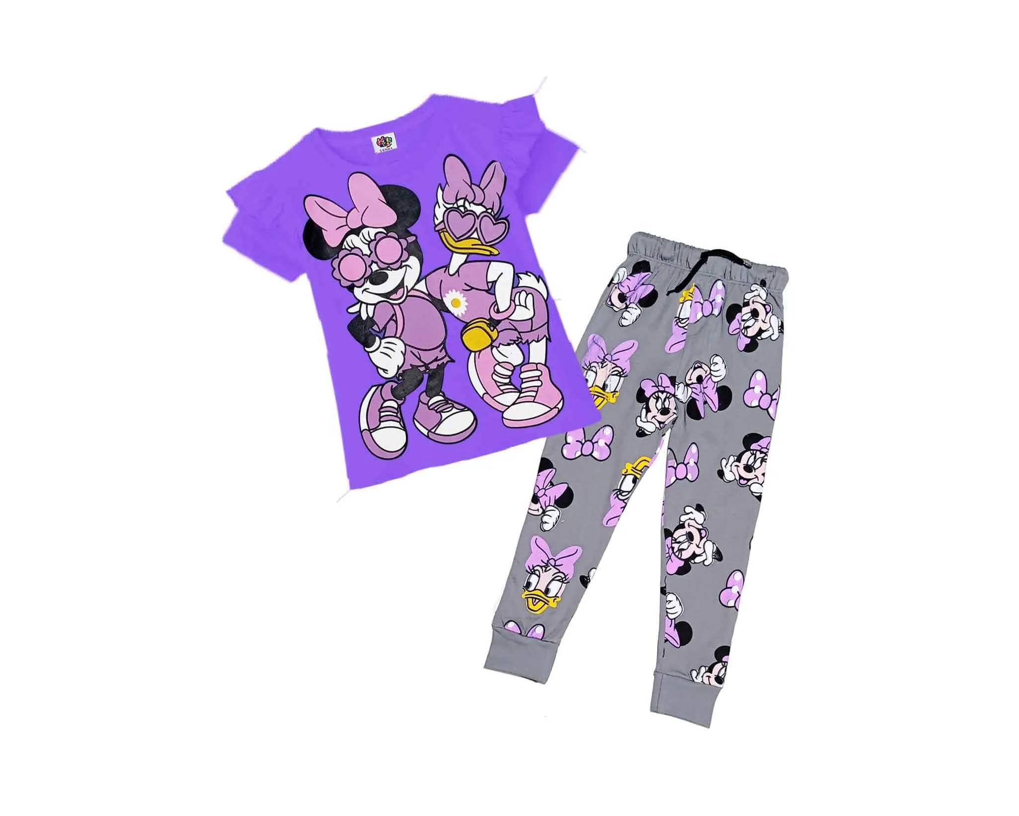 Minnie &amp; Duck Friendship Frill Tee &amp; Trouser - Purple &amp; Grey