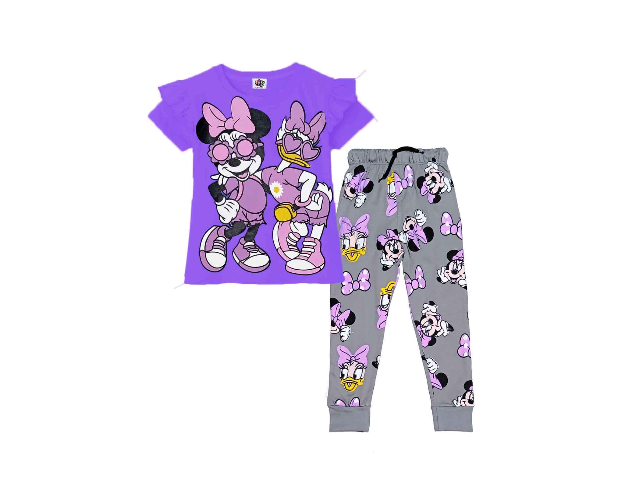 Minnie &amp; Duck Friendship Frill Tee &amp; Trouser - Purple &amp; Grey
