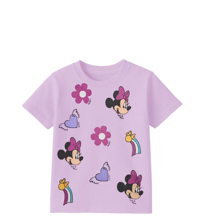 Minnie Face Flying Hearts Tee Shirt- Soft purple