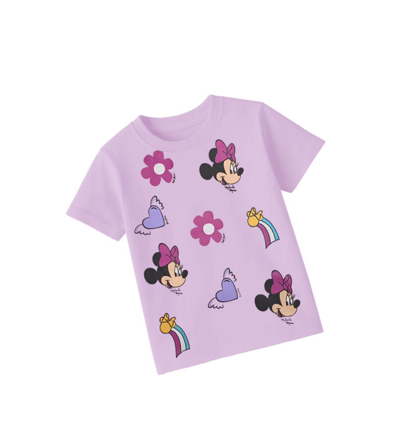 Minnie Face Flying Hearts Tee Shirt- Soft purple