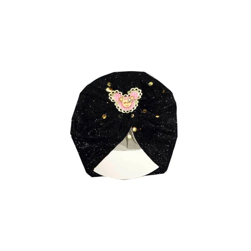 Minnie-Net-Flowers-Moon-Light-Turban-Cap-For-Babies-Black