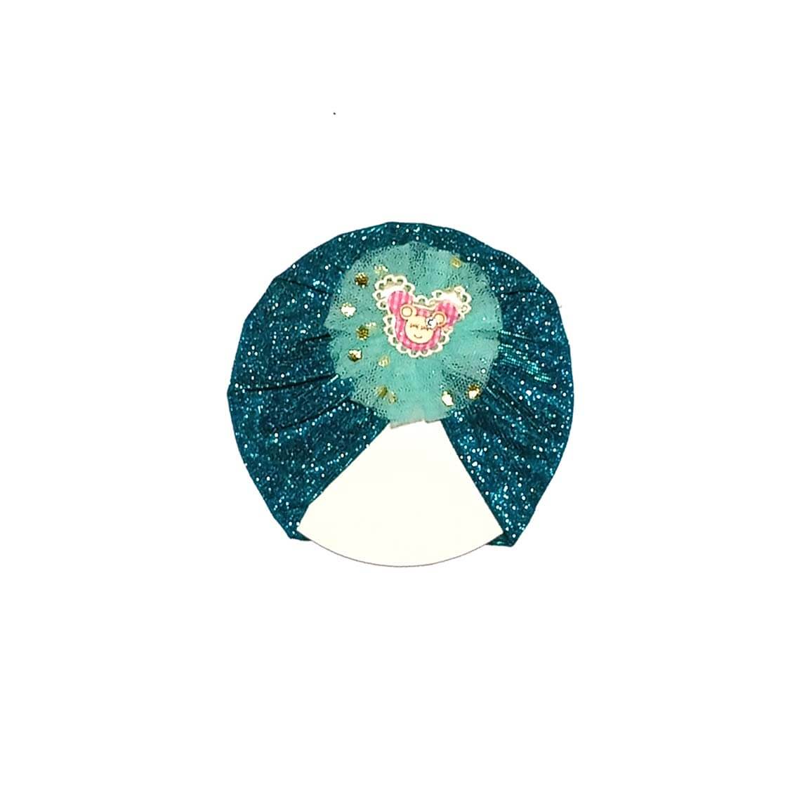 Minnie Net Flowers Moon Light Turban Cap For Babies - Sea Green