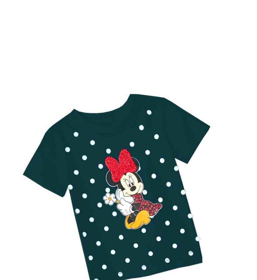 Minnie with Flower Sequence Tee Shirt - Forest Green