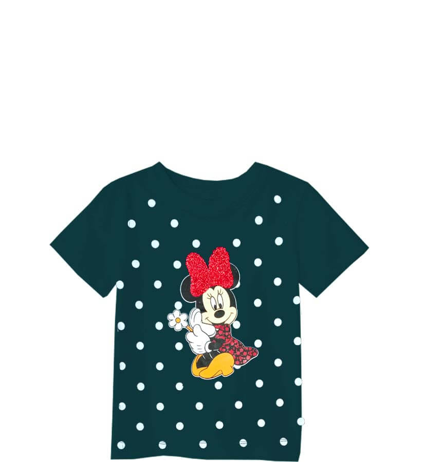 Minnie with Flower Sequence Tee Shirt - Forest Green