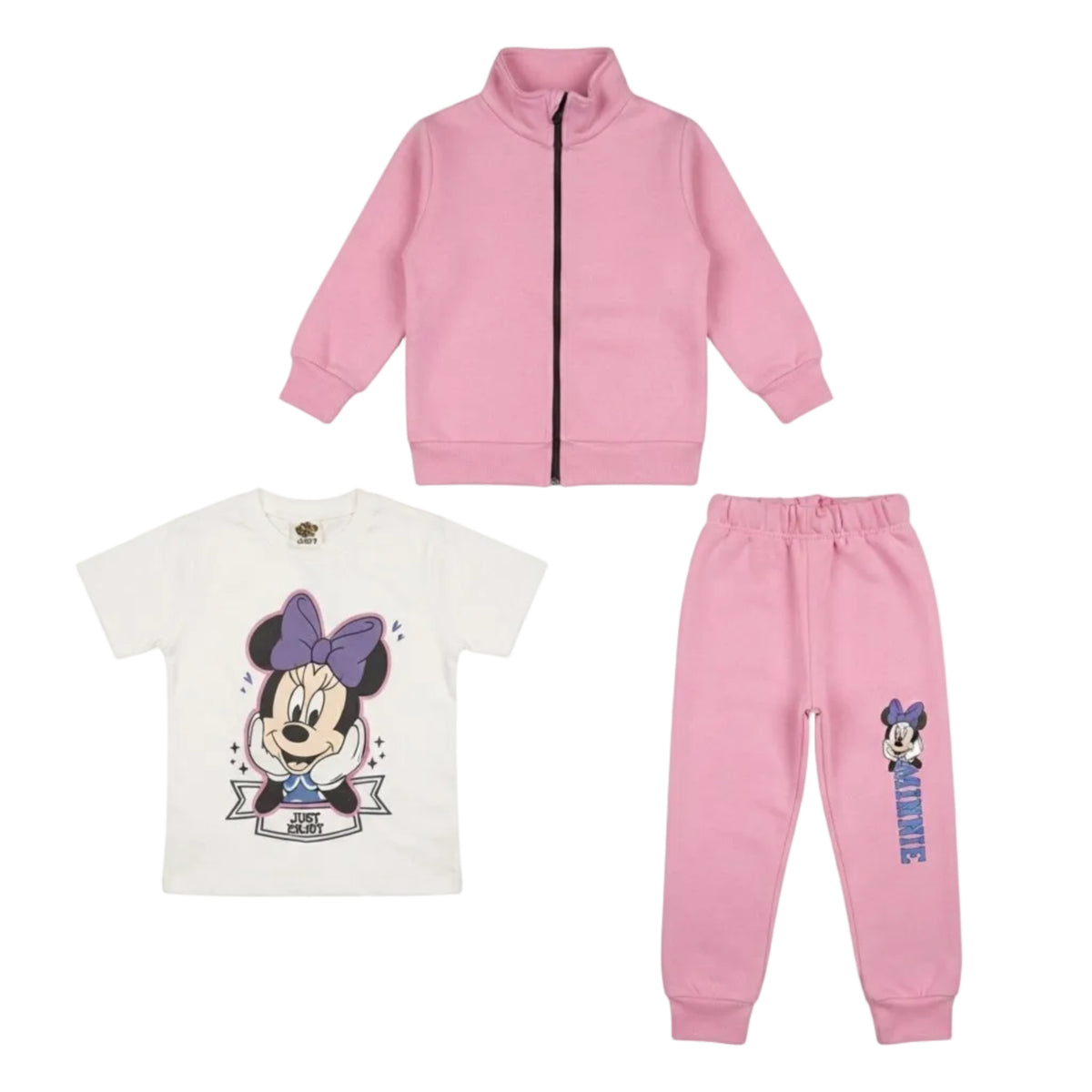 Minnie Just Enjoy Fleece Mock Neck Zipper 3pcs Tracksuit -Baby Pink