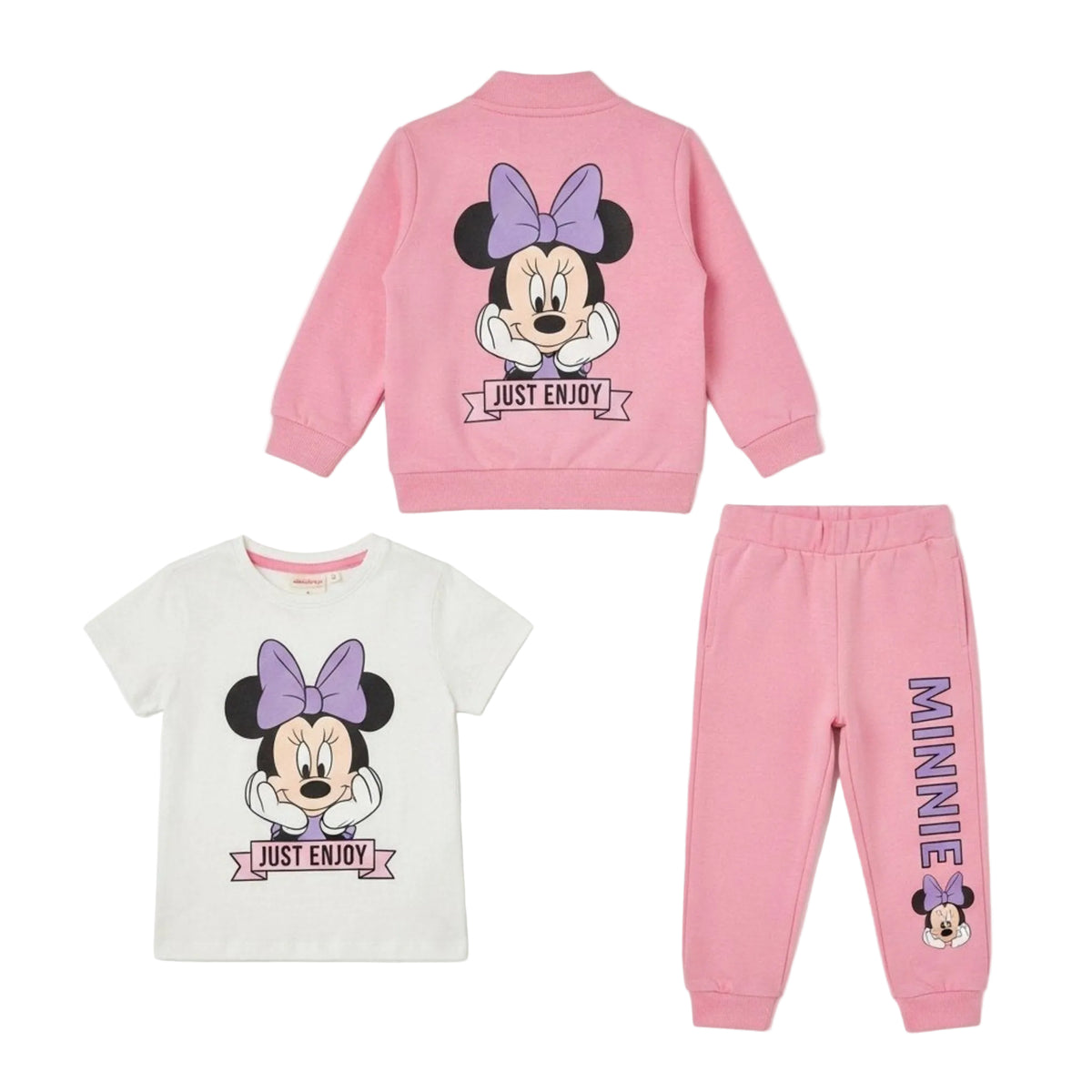 Minnie Just Enjoy Fleece Mock Neck Zipper 3pcs Tracksuit -Baby Pink