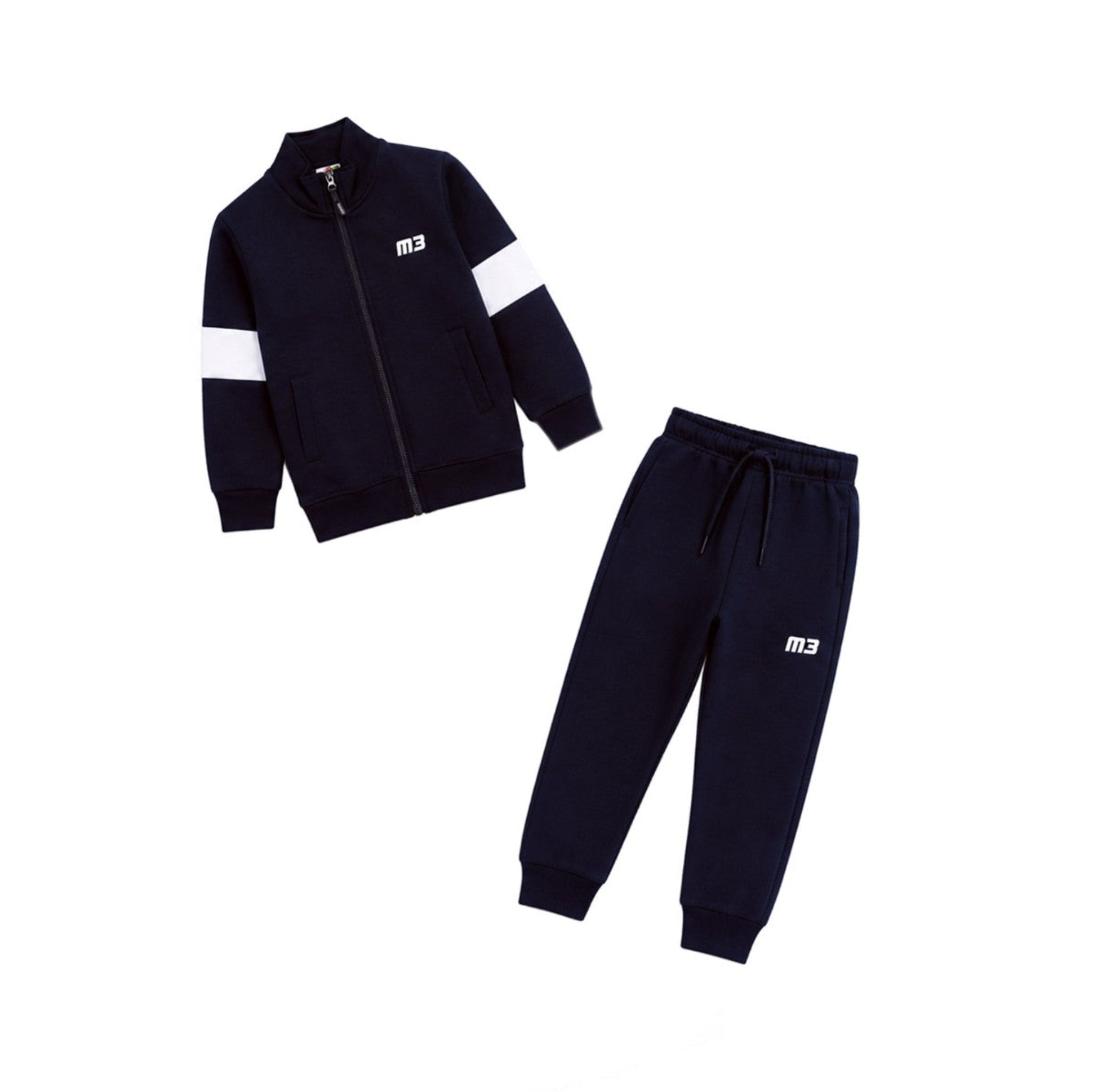 Mock Neck White Penal Sleeve Fleece Tracksuit - Black