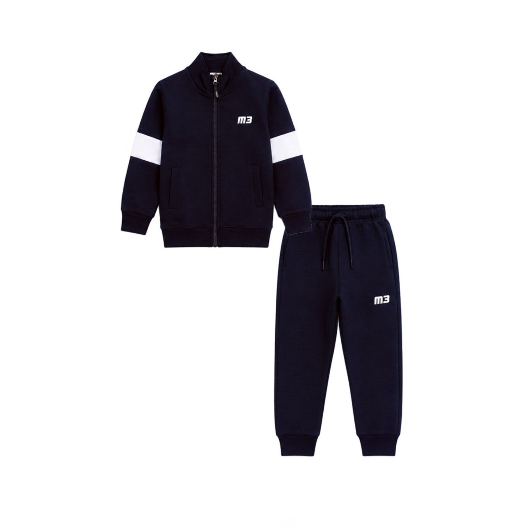 Mock Neck White Penal Sleeve Fleece Tracksuit - Black