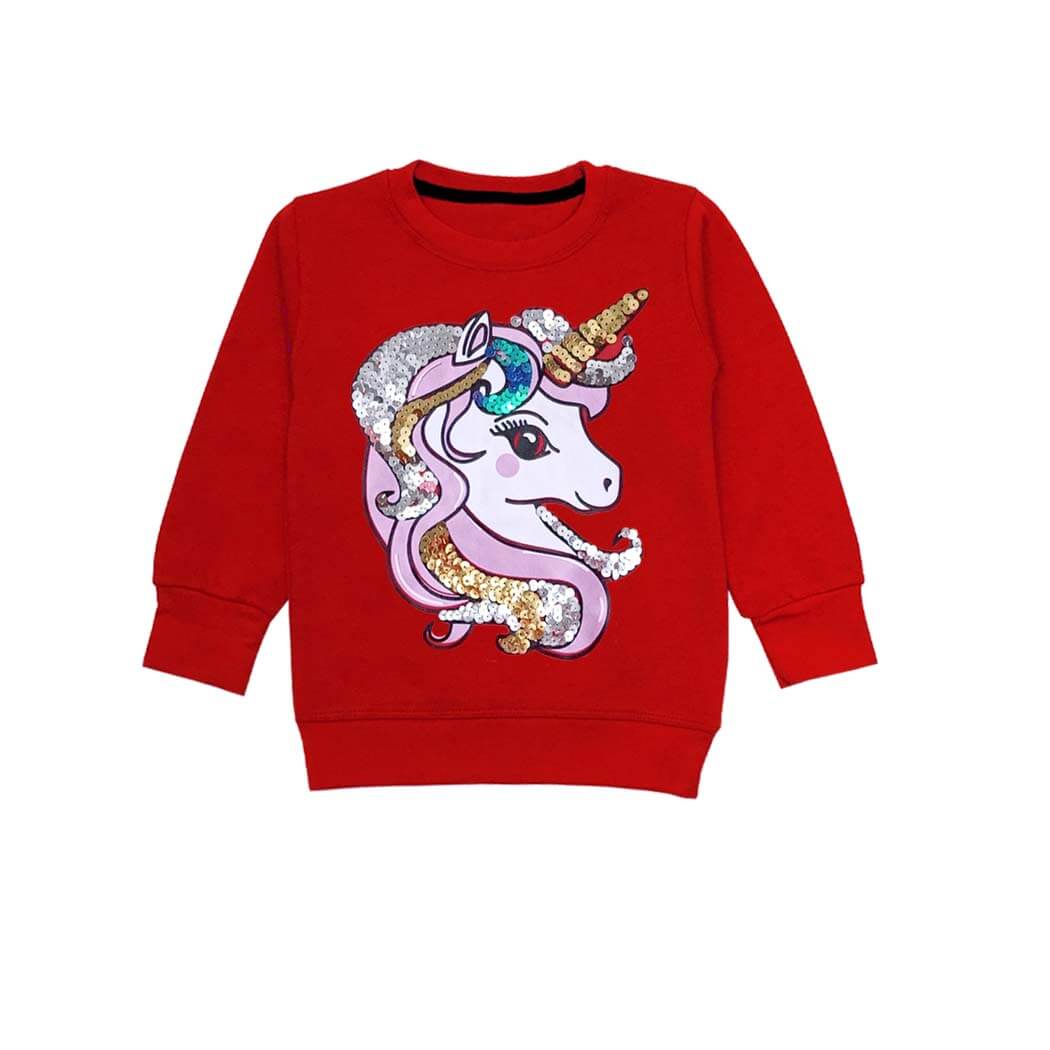 Model Sequin Unicorn Fleece Sweatshirt  - Red
