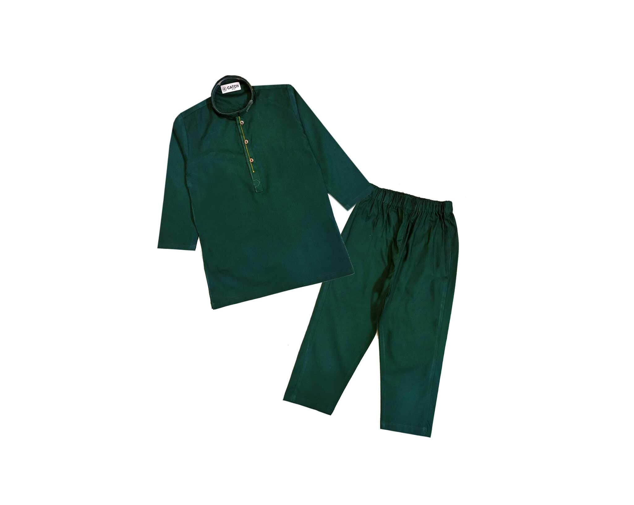Modern Classic Textured Kurta &amp; Trouser Set – Dark Green