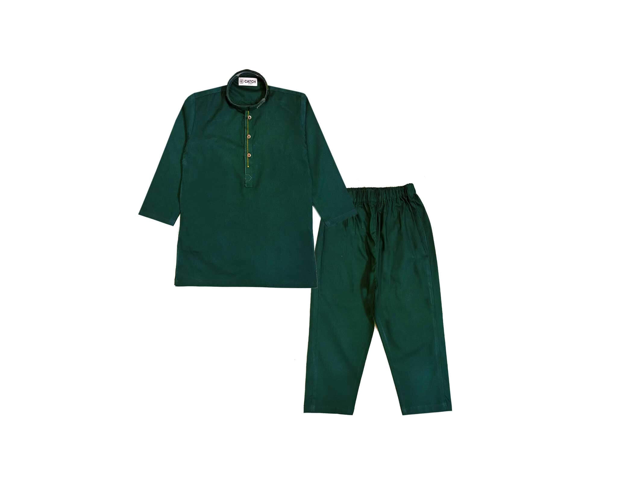 Modern Classic Textured Kurta &amp; Trouser Set – Dark Green