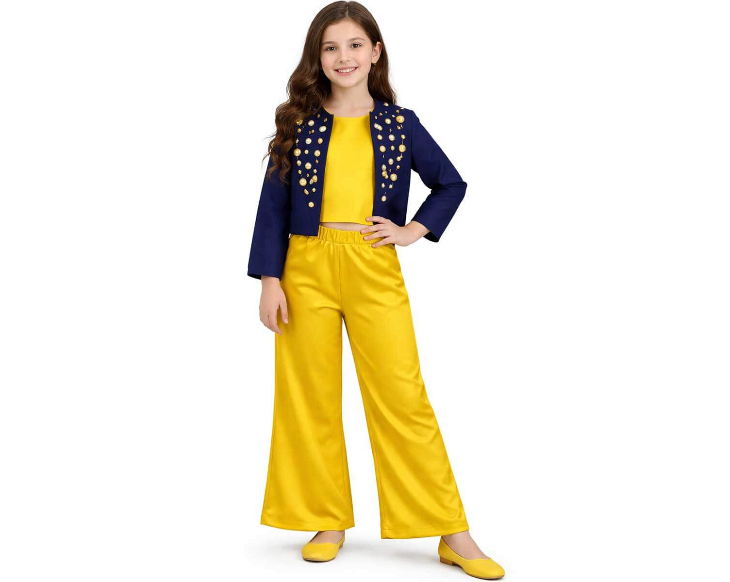 Modern Sequence Work Coat Inner &amp; Flapper Trouser - Navy Blue &amp; Yellow