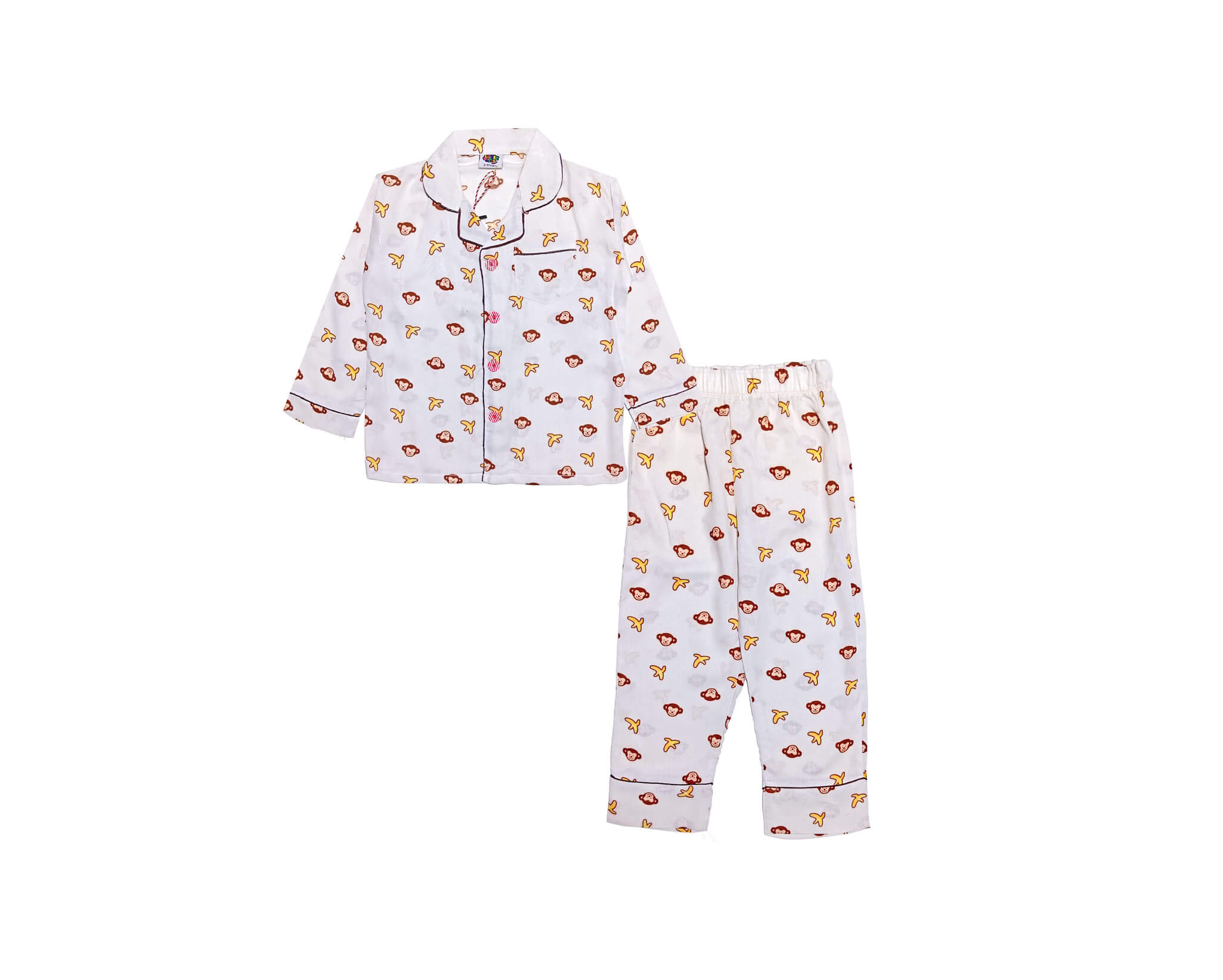 Monkey & Banana Cotton Full Sleeves Night suit - Off White