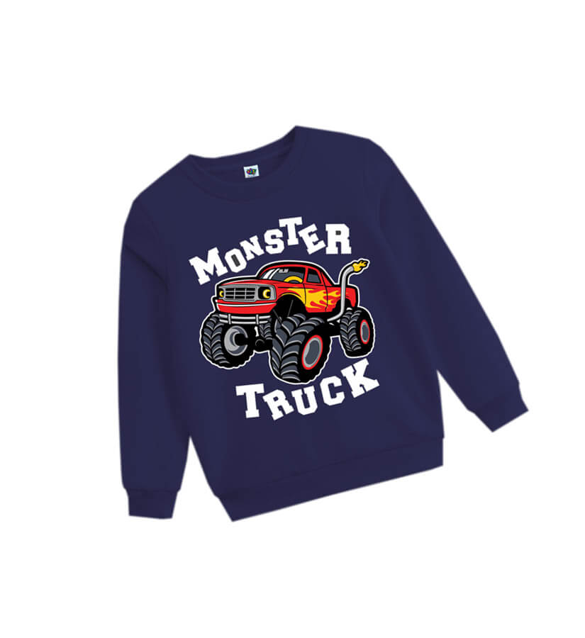 Monster Loaded Truck Fleece Sweatshirt- Navy Blue