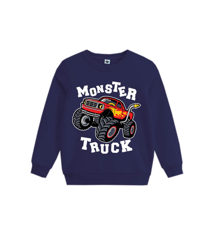 Monster Loaded Truck Fleece Sweatshirt- Navy Blue