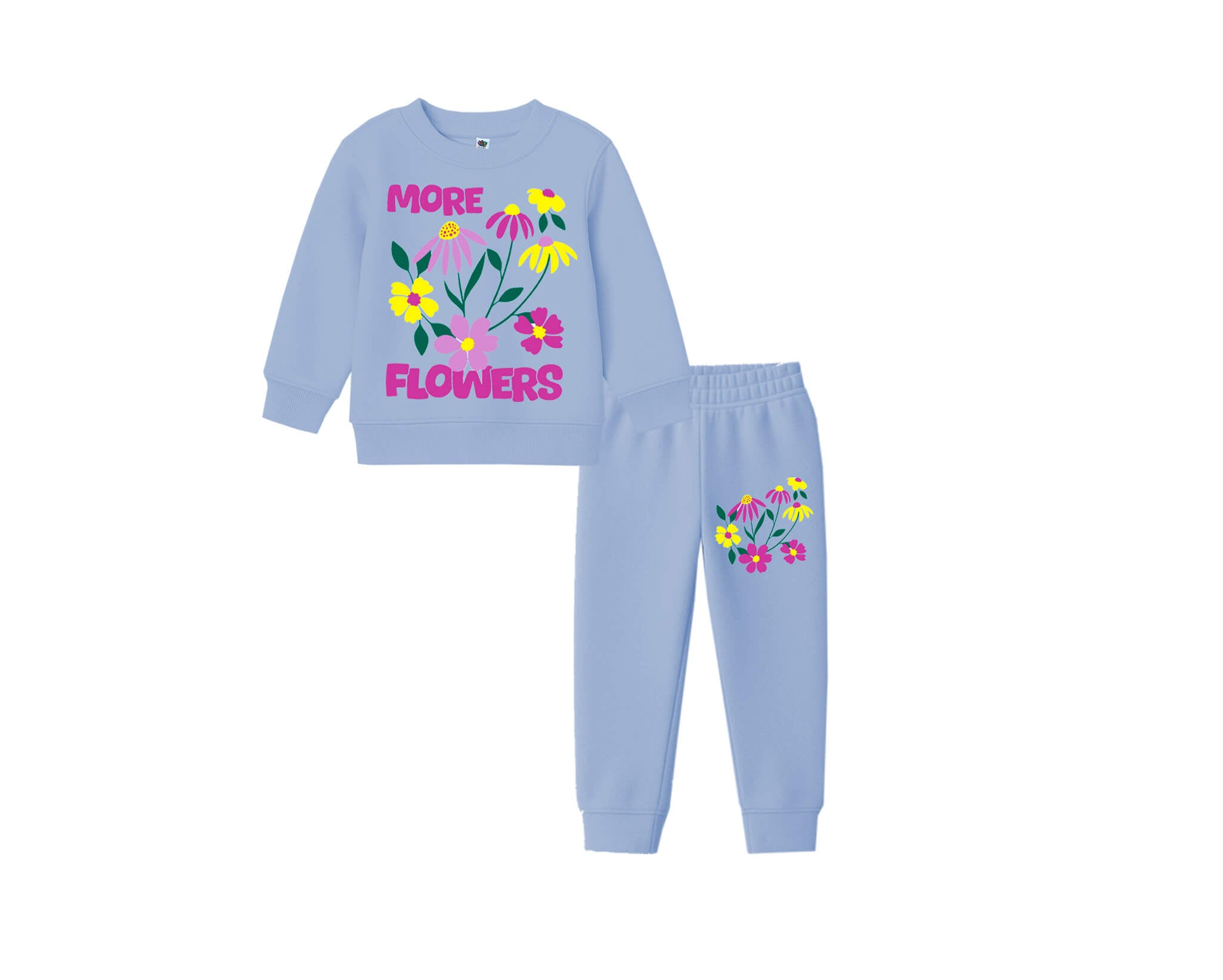 More Flowers Fleece Tracksuit - Sky Blue