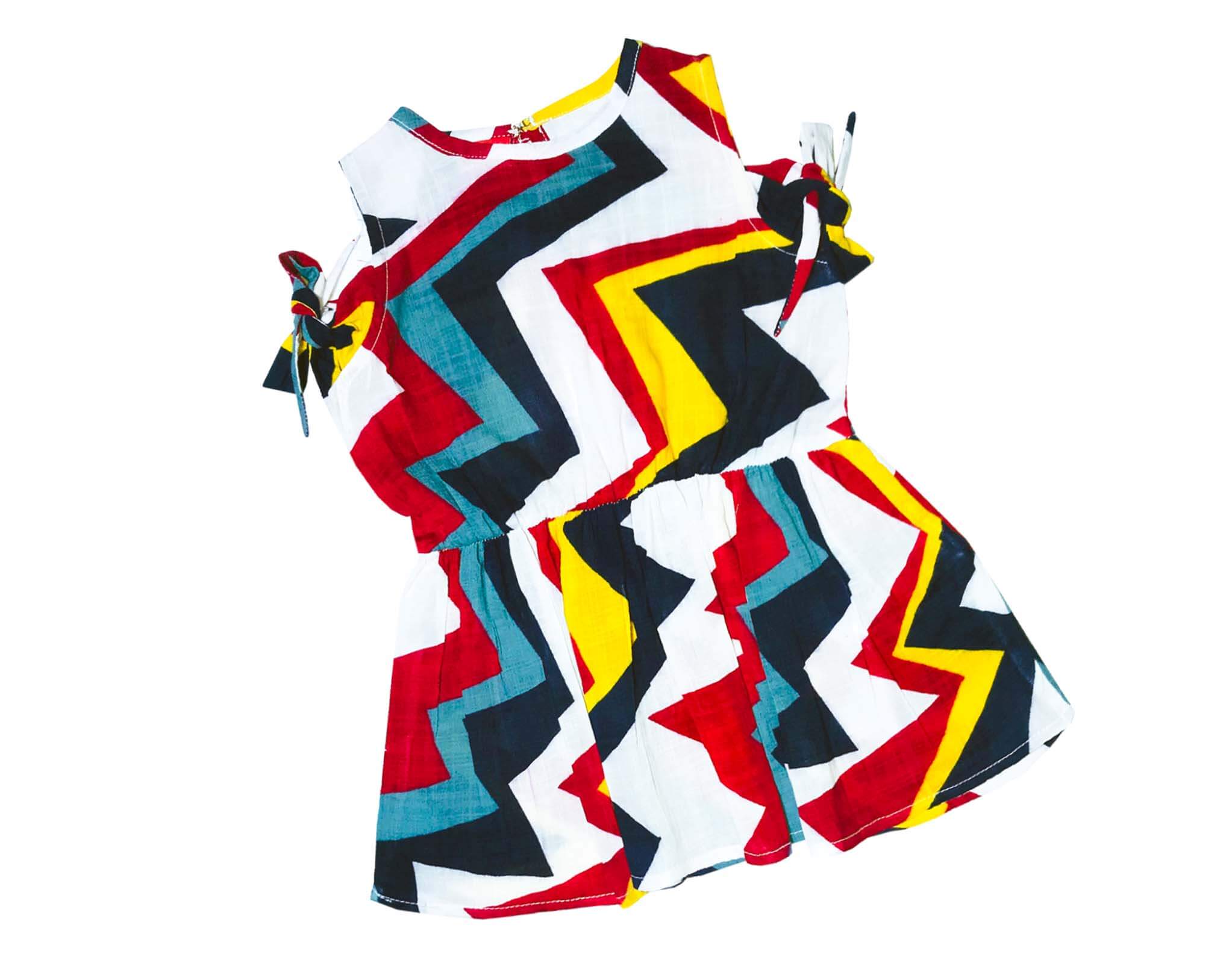 Multi Color Irregular Striped Cotton Frock