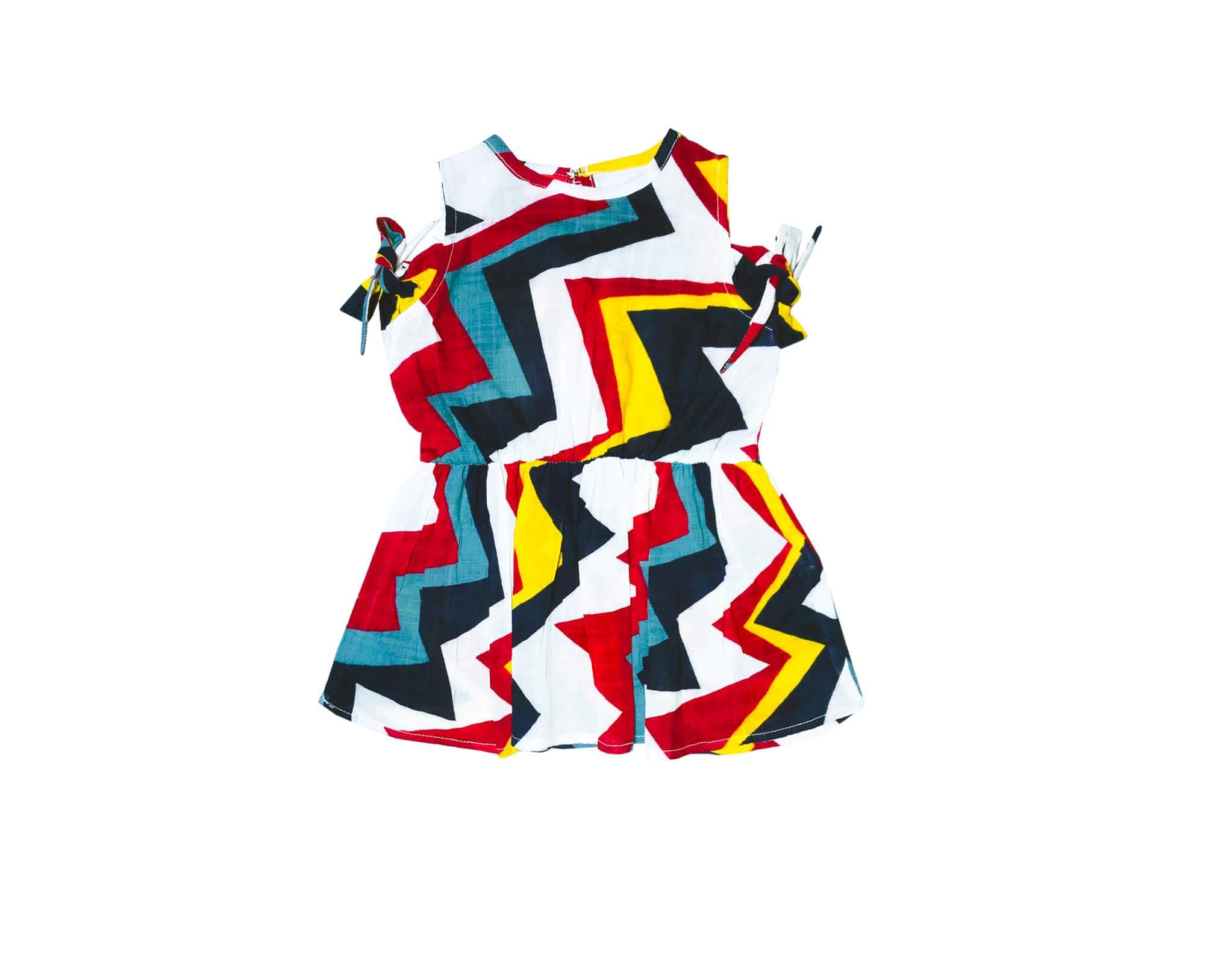 Multi Color Irregular Striped Cotton Frock