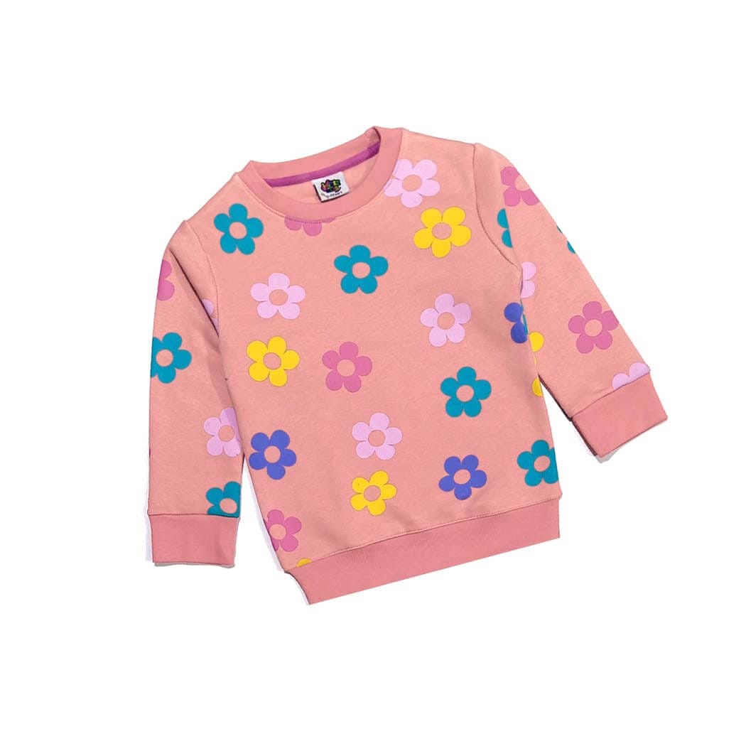 Multi Color Sunflowers Fleece Sweatshirt - Tea Pink
