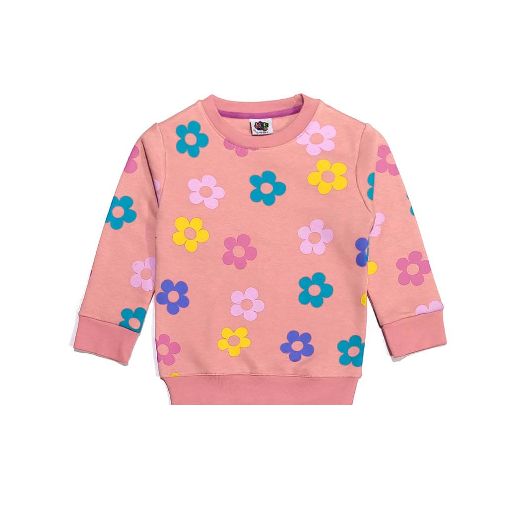 Multi Color Sunflowers Fleece Sweatshirt - Tea Pink