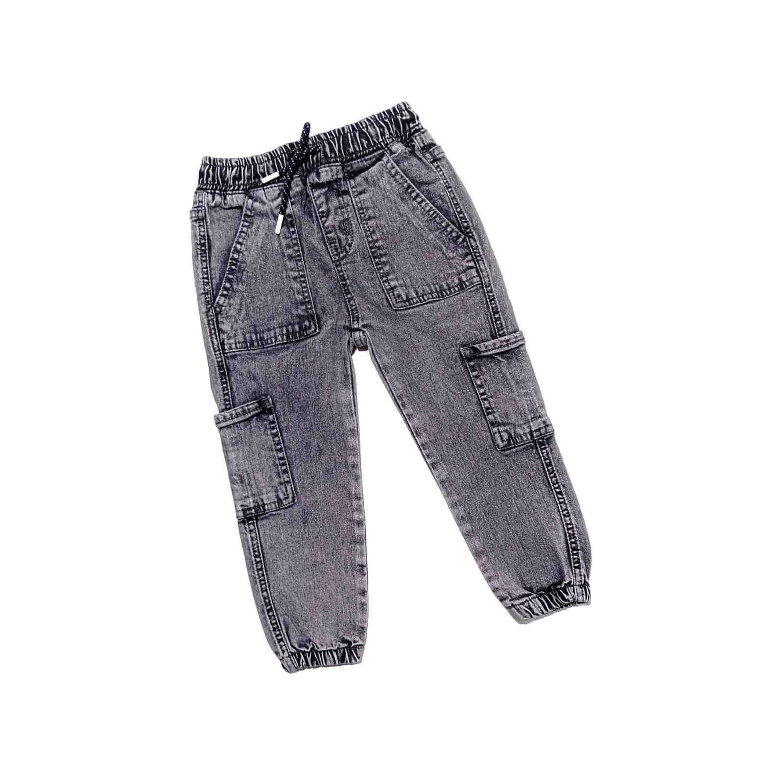 Multi-Pocket-Comfort-Full-Elastic-Waist-Acid-Wash-Cargo-Pants-Light-Grey-1