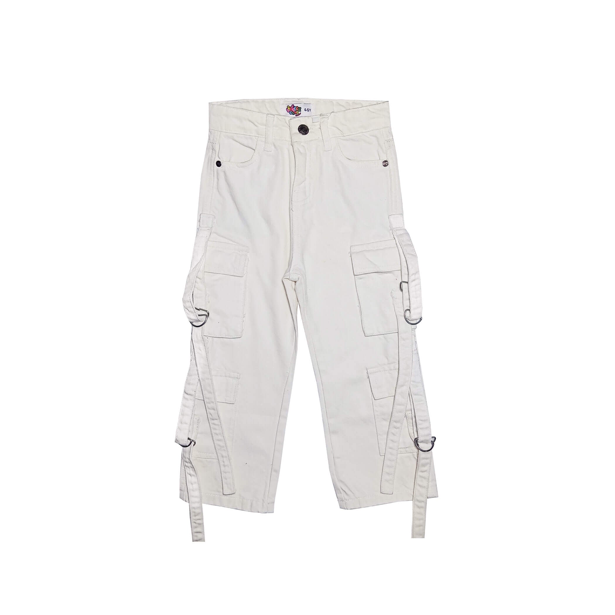 Multi Pockets Cargo Baggy Denim Pant -Off White