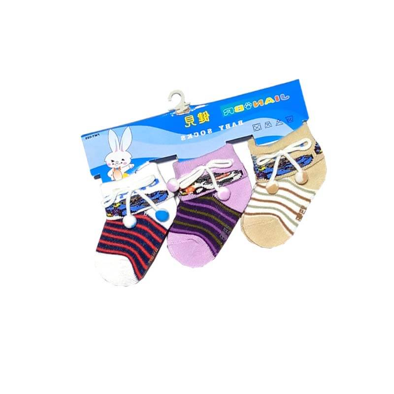 Multi Stripes Pack of 3 Cotton Baby Socks - 6-12 Months Red Skin & Purple
