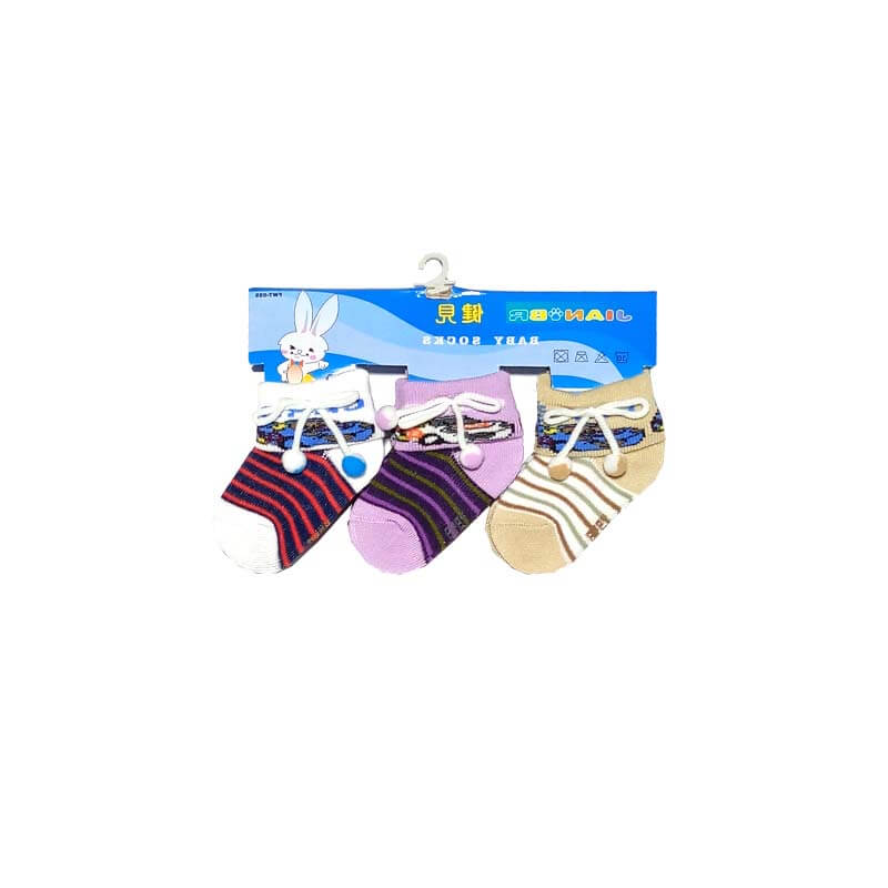 Multi Stripes Pack of 3 Cotton Baby Socks - 6-12 Months Red Skin & Purple