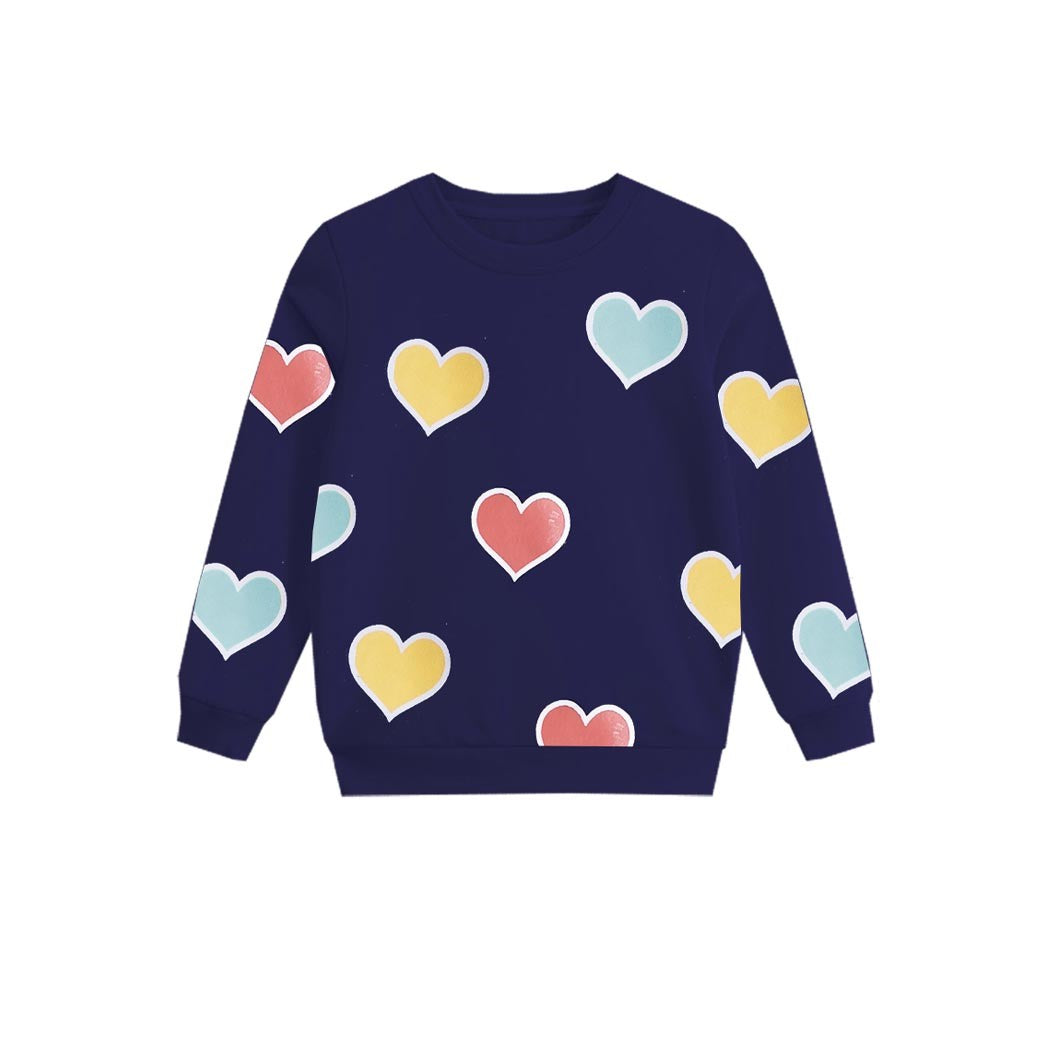 Multi Hearts Fleece Sweatshirts - Navy Blue
