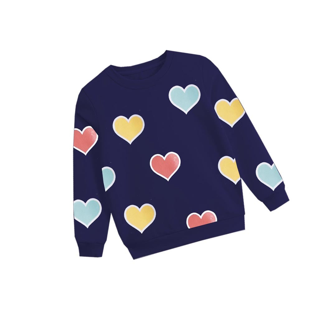 Multi Hearts Fleece Sweatshirts - Navy Blue