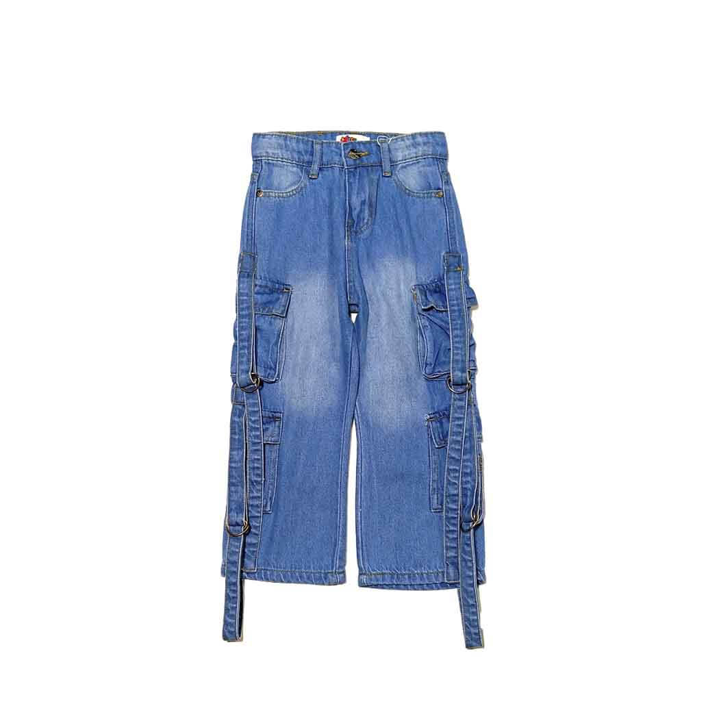 Multi Pockets Cargo Baggy Denim Pant - Light Blue