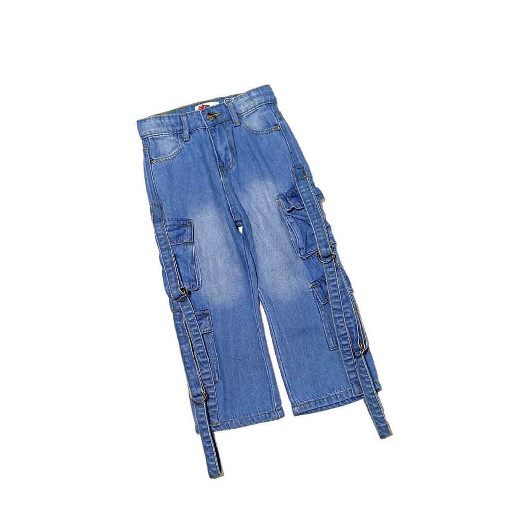 Multi Pockets Cargo Baggy Denim Pant - Light Blue