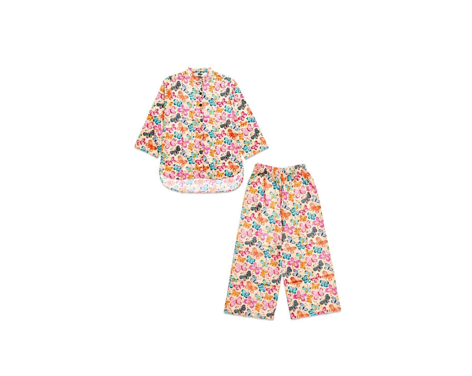 Multi Color Butterfly Kurti with Flapper Trouser -Skin