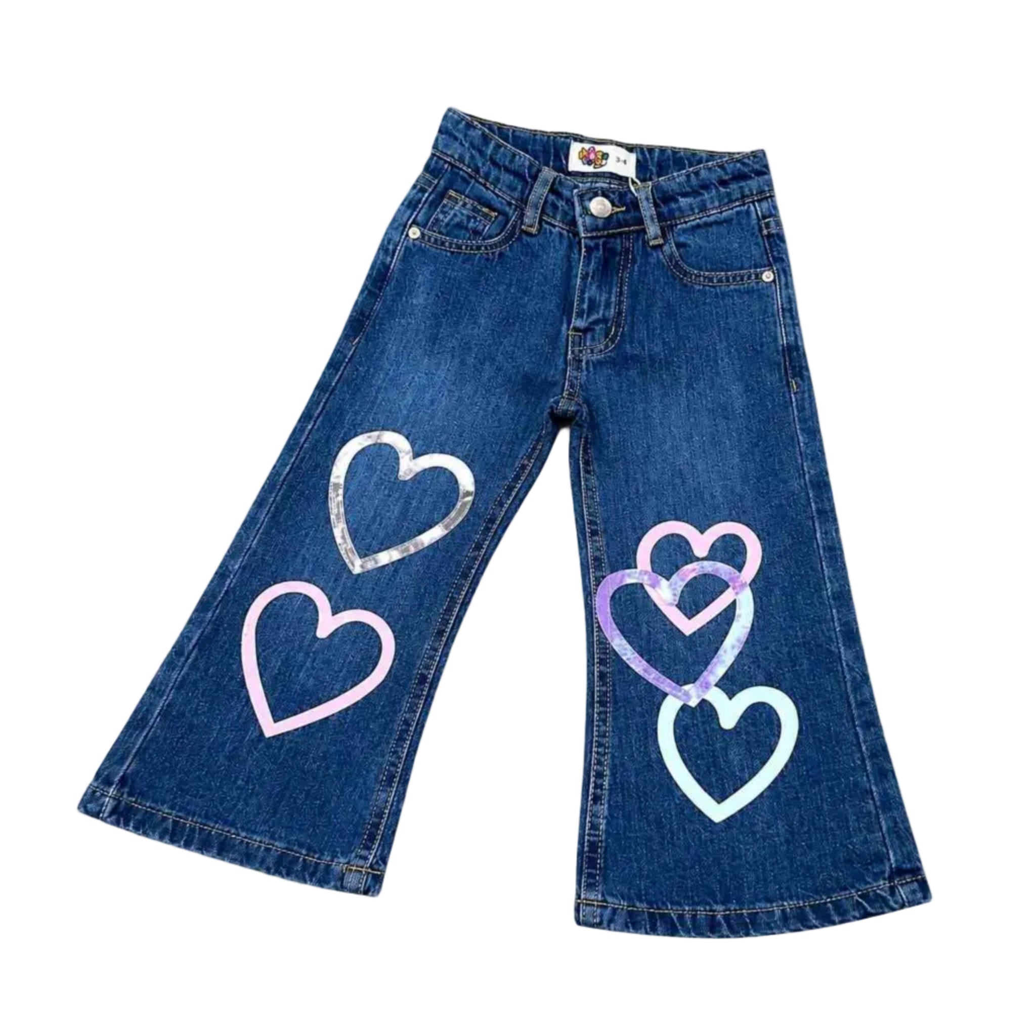 Multi Color Full Heart Denim Pent - Dark Blue