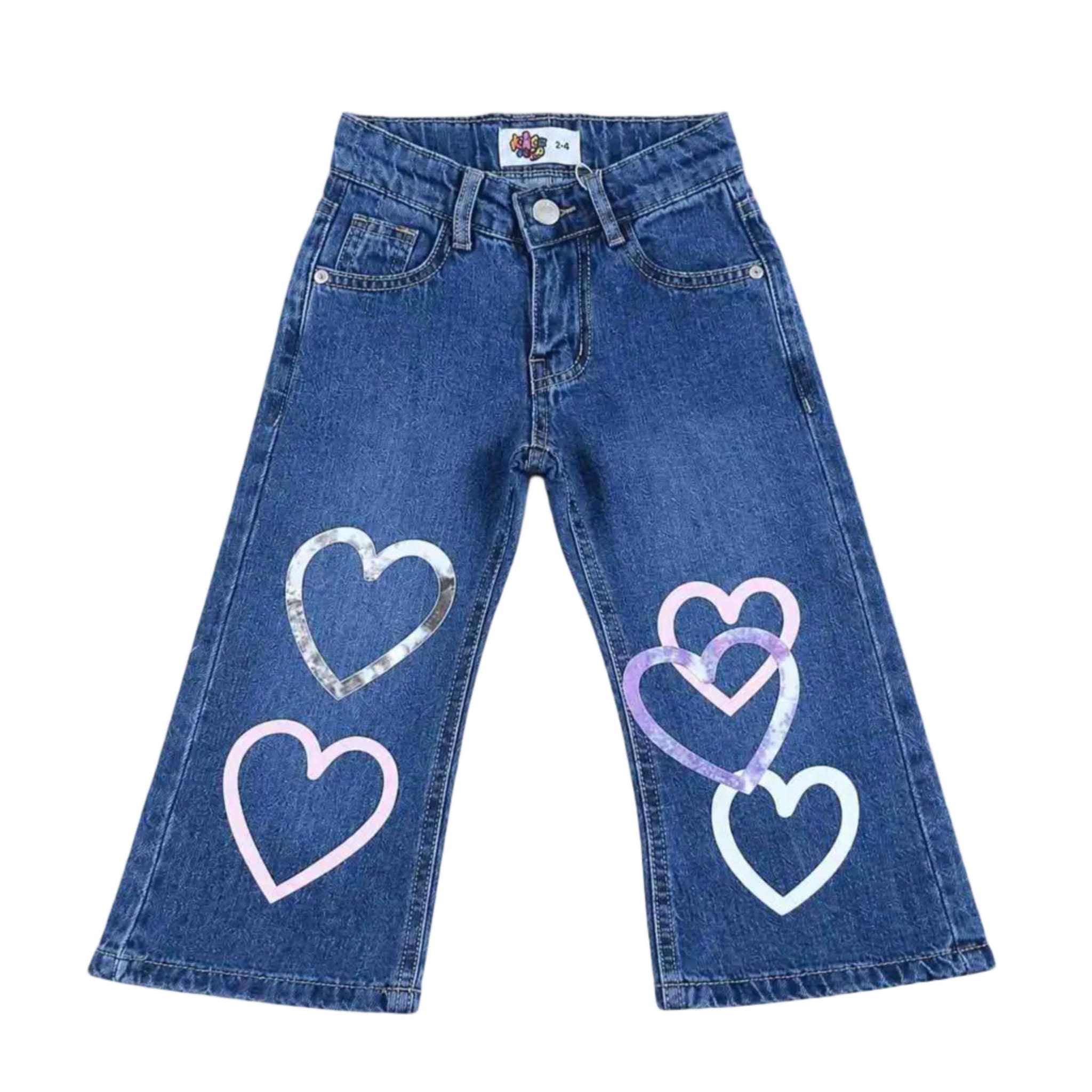 Multi Color Full Heart Denim Pent - Dark Blue