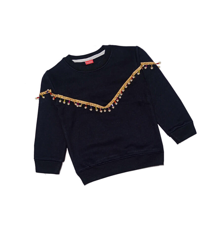 Multicolor Beaded  Fency Sweatshirt - Black