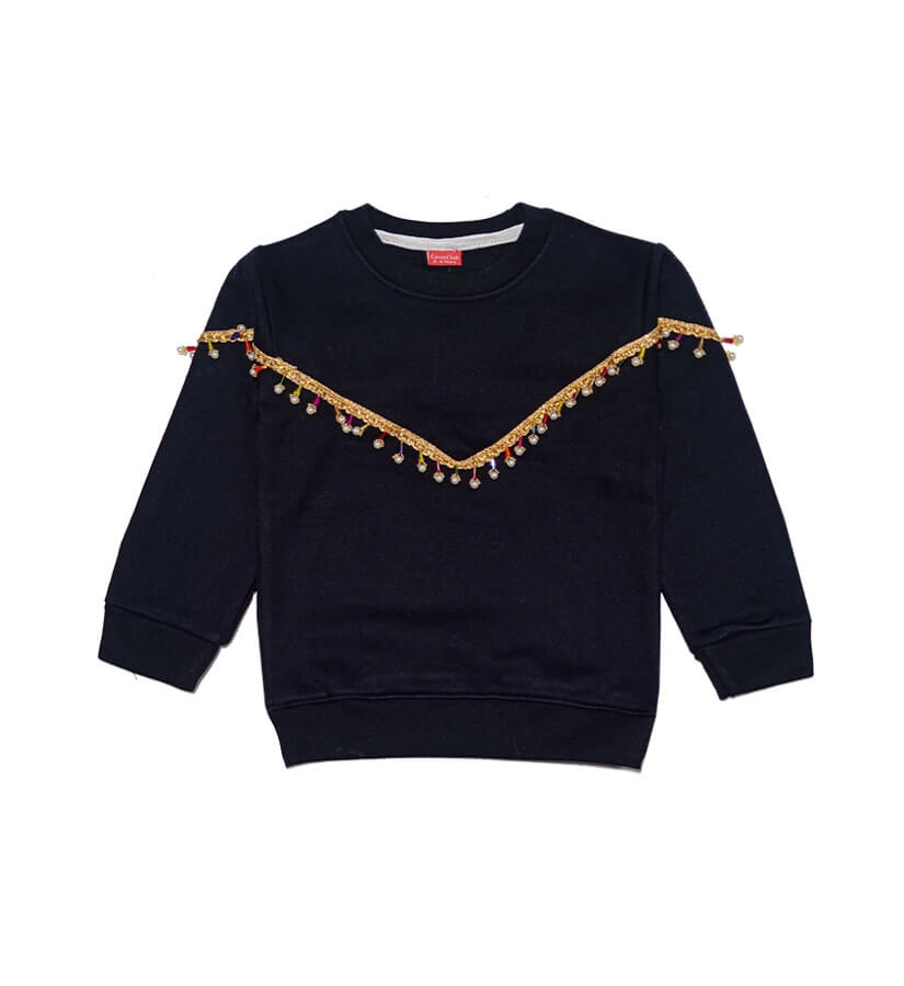 Multicolor Beaded  Fency Sweatshirt - Black