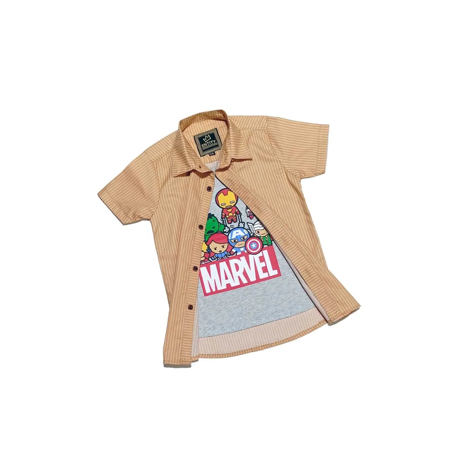 Mustard Stipes Charactor Twofer Cotton Casual Shirt - Mustard