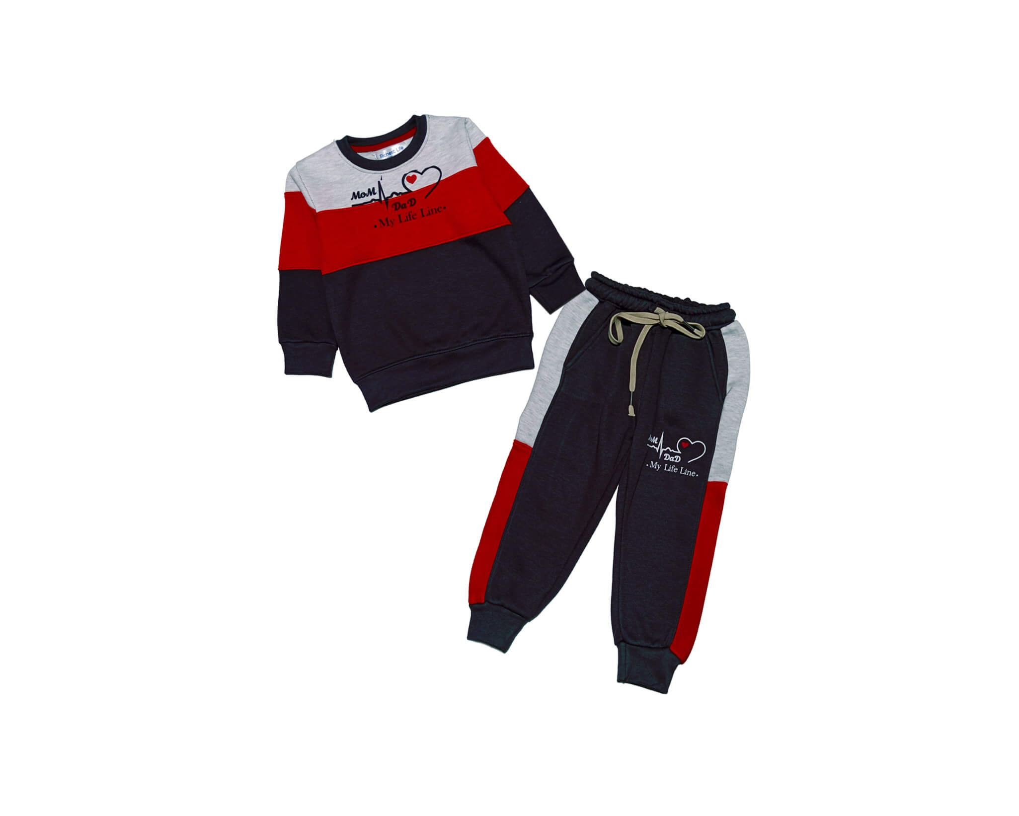 My Life Line 3 Penal Fleece Tracksuit - Grey Red Black