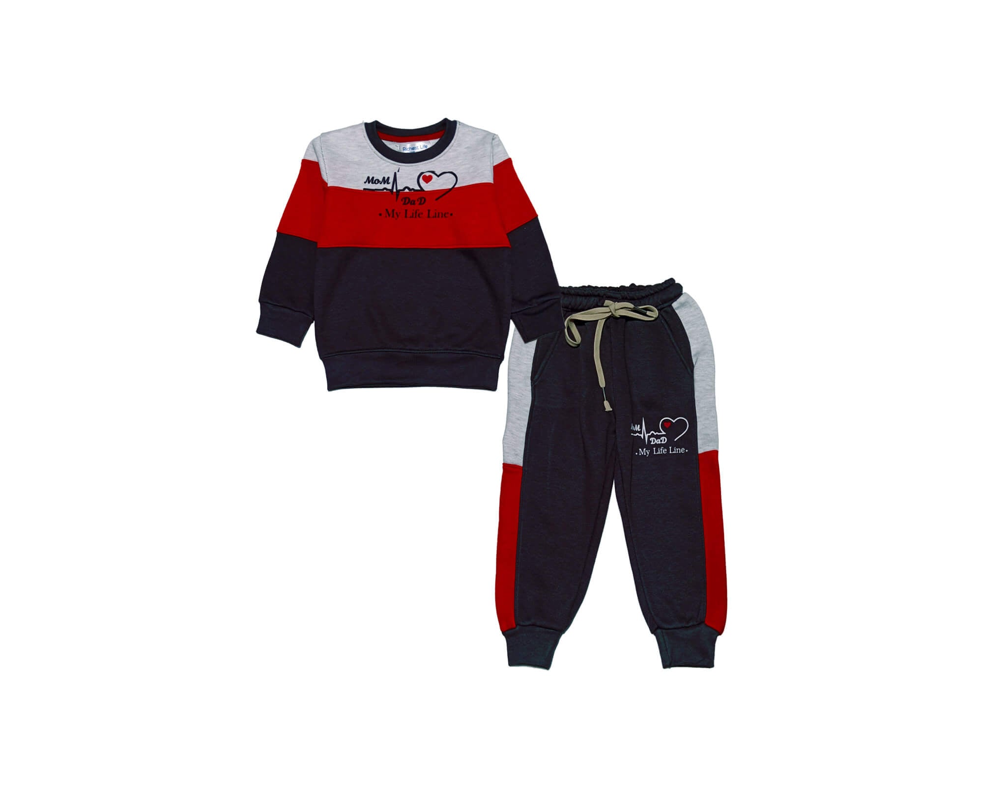 My Life Line 3 Penal Fleece Tracksuit - Grey Red Black