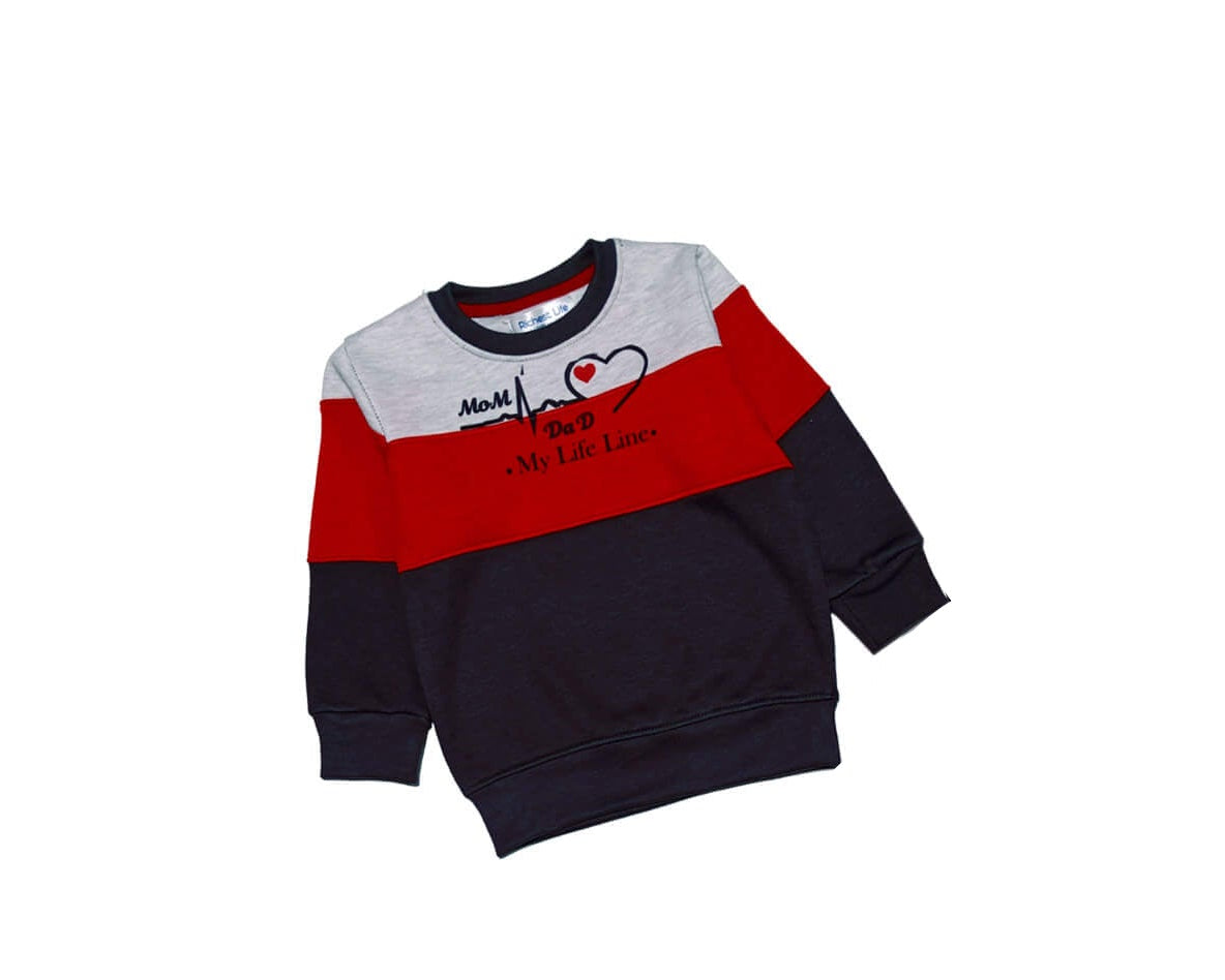 My Life Line 3 Penal Fleece Sweatshirt - Grey Red Black