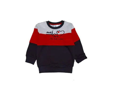 My Life Line 3 Penal Fleece Sweatshirt - Grey Red Black