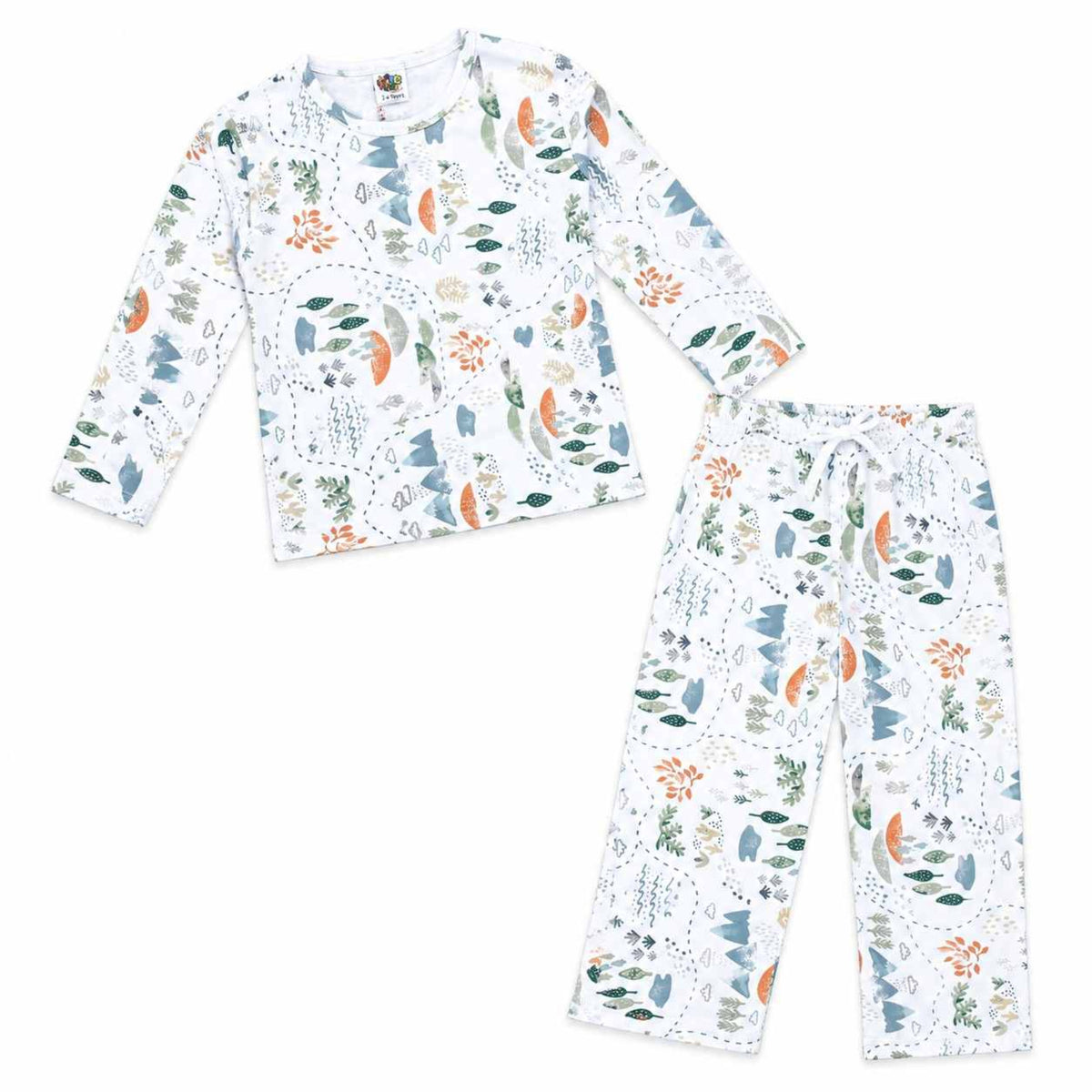 Nature Print Cotton Night Suit - White 