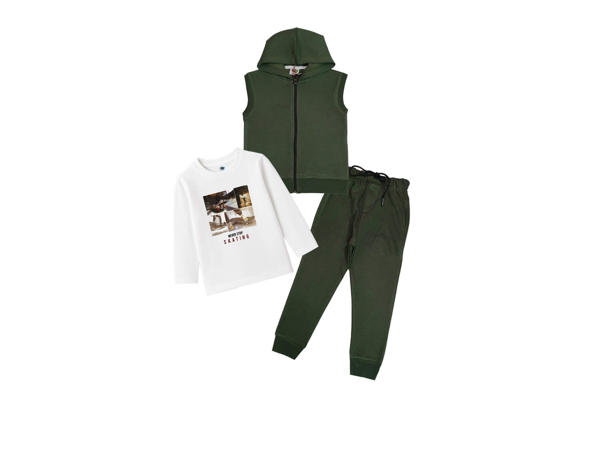 Never Stop Skating 3 pc Fleece Tracsuit - Olive Green