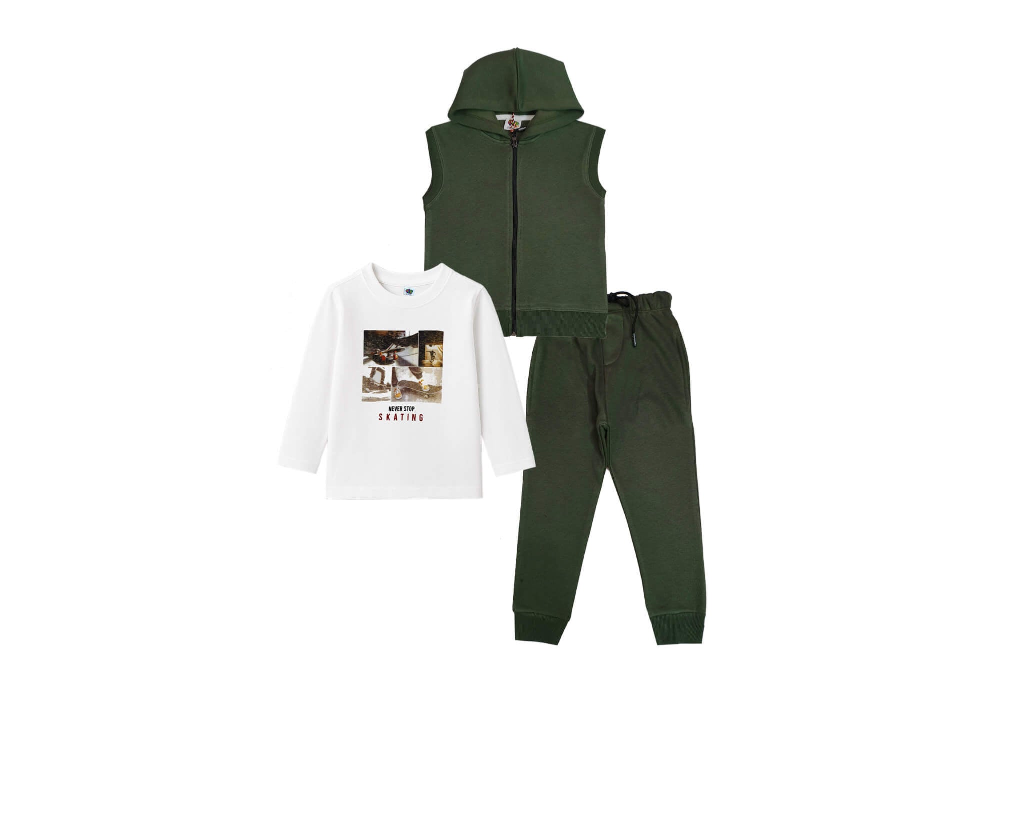 Never Stop Skating 3 pc Fleece Tracsuit - Olive Green