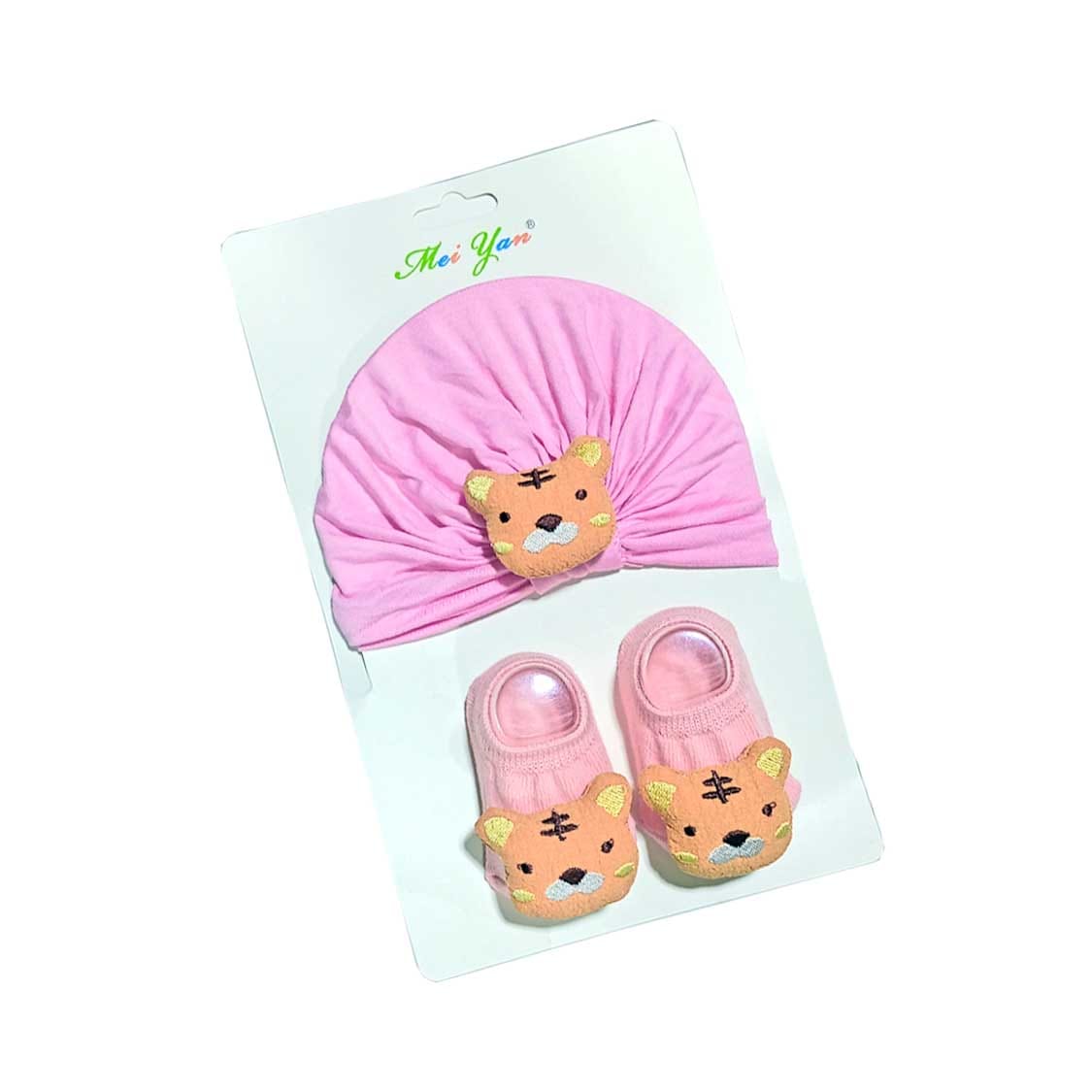 New Born Baby Cap & Socks Set - Baby Pink