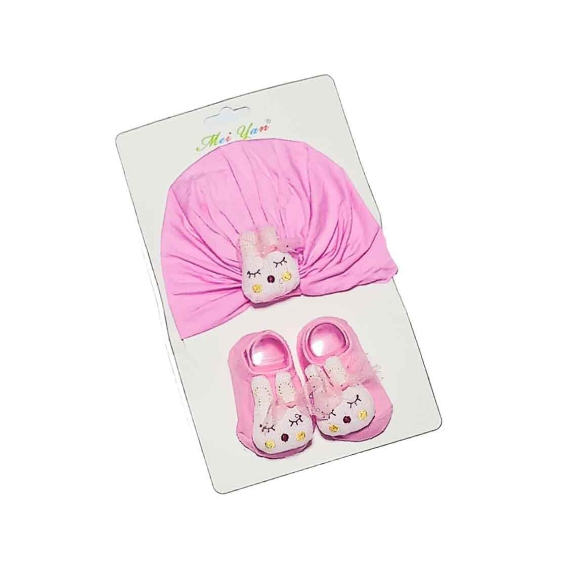 New Born Bunny Turbon Cap & Socks - Pink