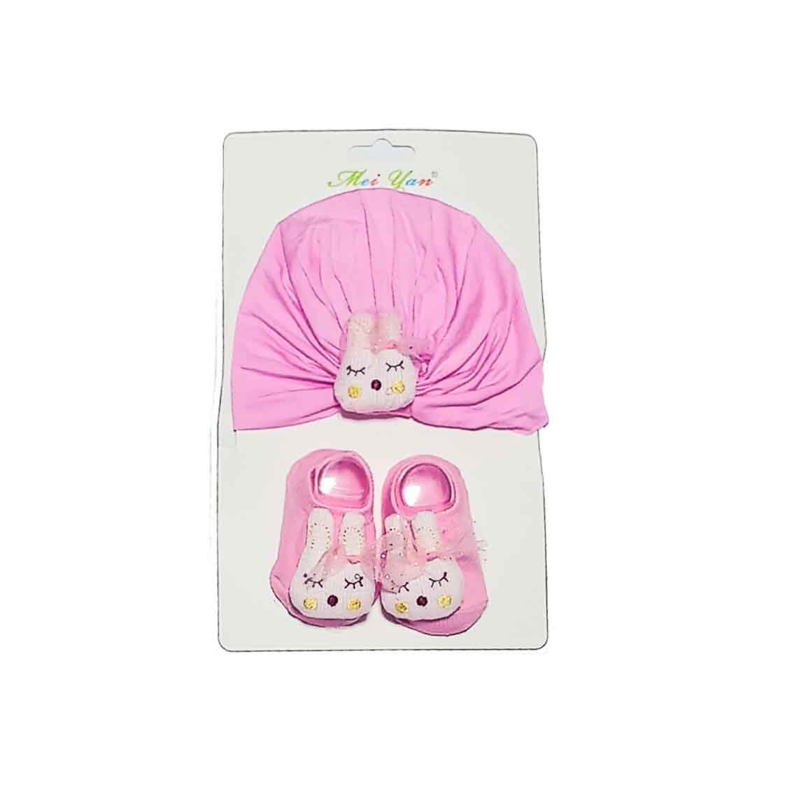 New Born Bunny Turbon Cap & Socks - Pink