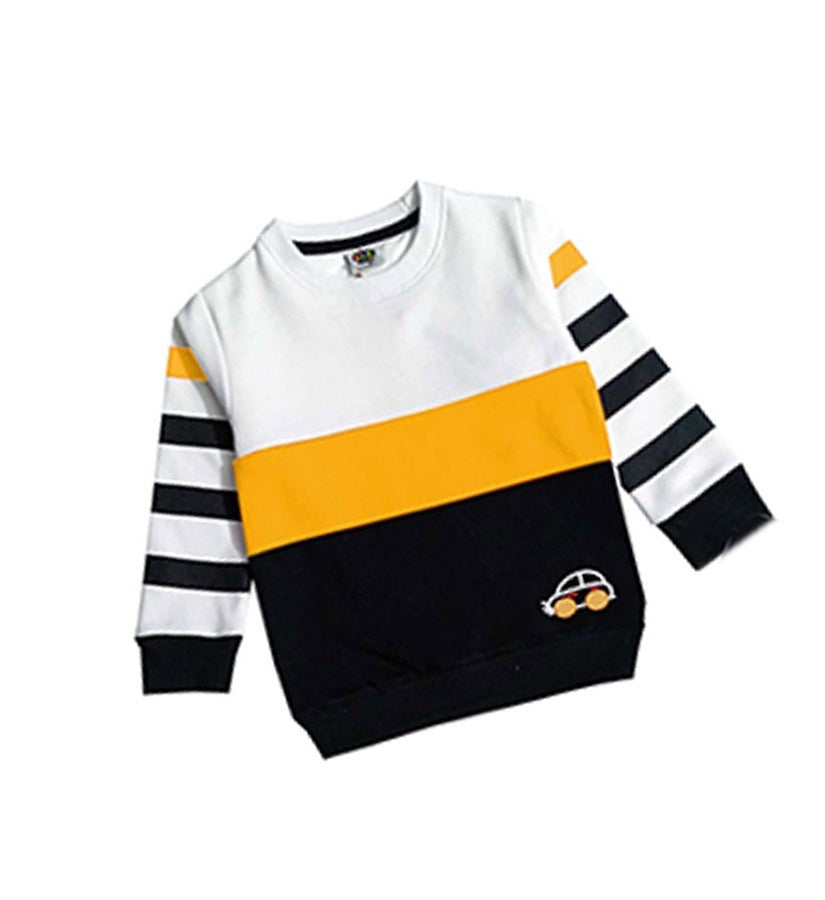 New Mini Car Stripper Sleeves Penal Fleece Sweatshirt - White Mustard & Black1