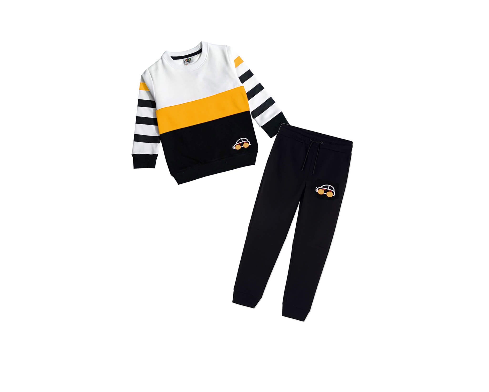 New Mini Car Stripper Sleeves Penal Fleece Tracksuit - White Mustard &amp; Black
